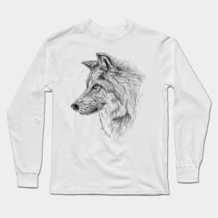 Wolf scientific nature black ink pen drawing illustration, From my scientific nature illustration series of black ink pen drawings. Long Sleeve T-Shirt